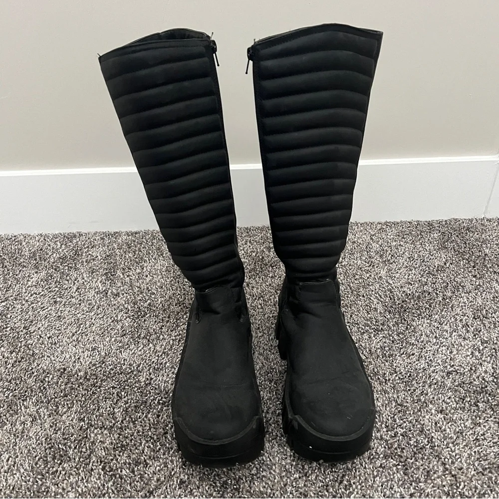 Black Quilted Knee-High Platform Boots